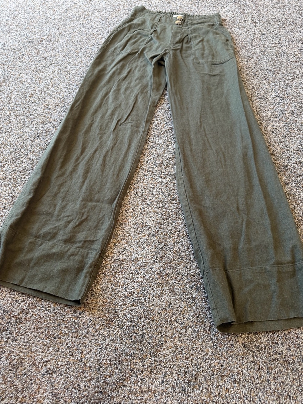 Mason & Belle Olive Green Linen Blend Wide Leg Utility Pants 2/26 Coastal Boho - Picture 2 of 6